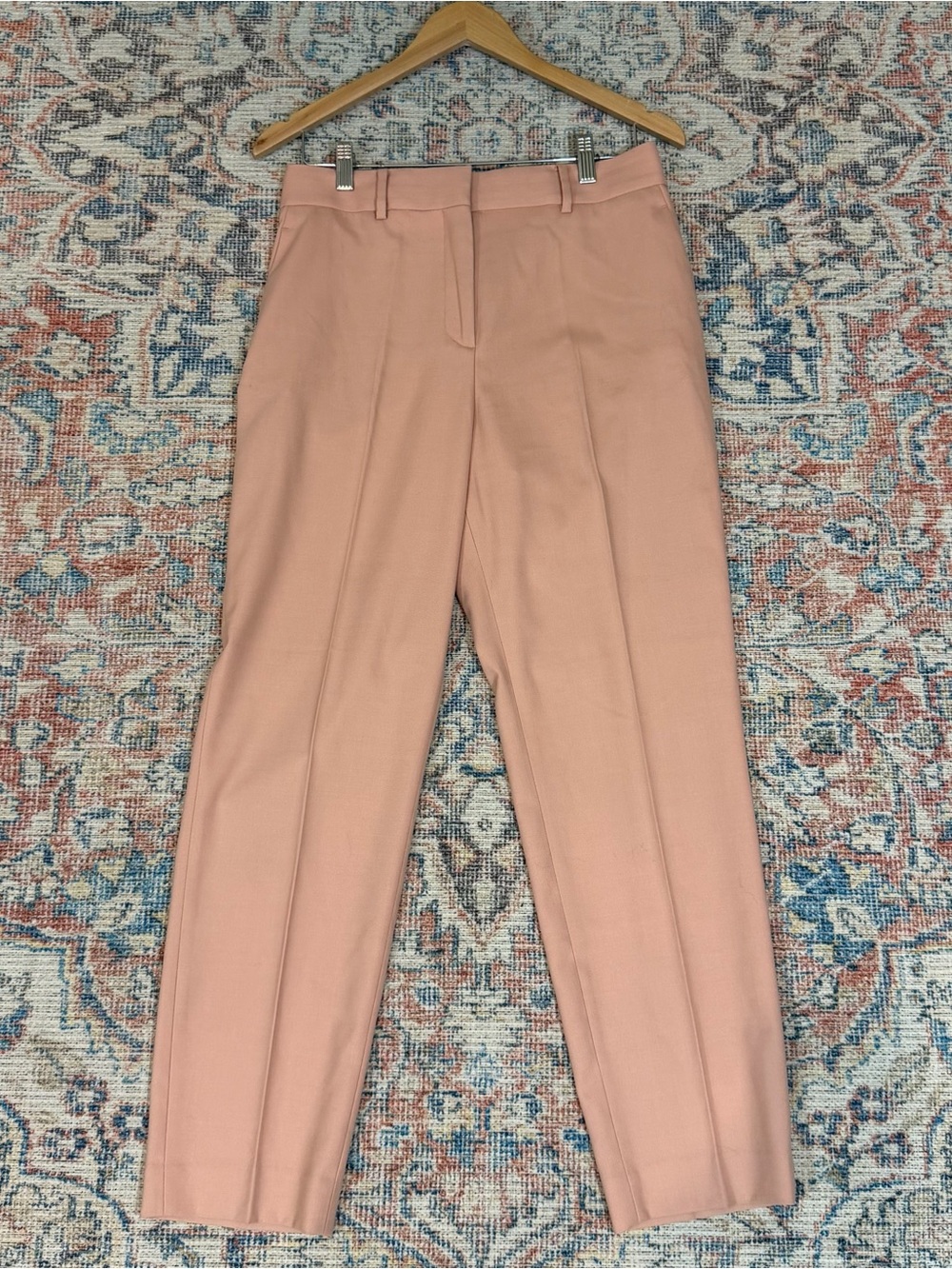 REISS Wool Blend Trousers US 6 Blush Pink Tailored Tapered Ankle Dress Pant - Picture 2 of 8